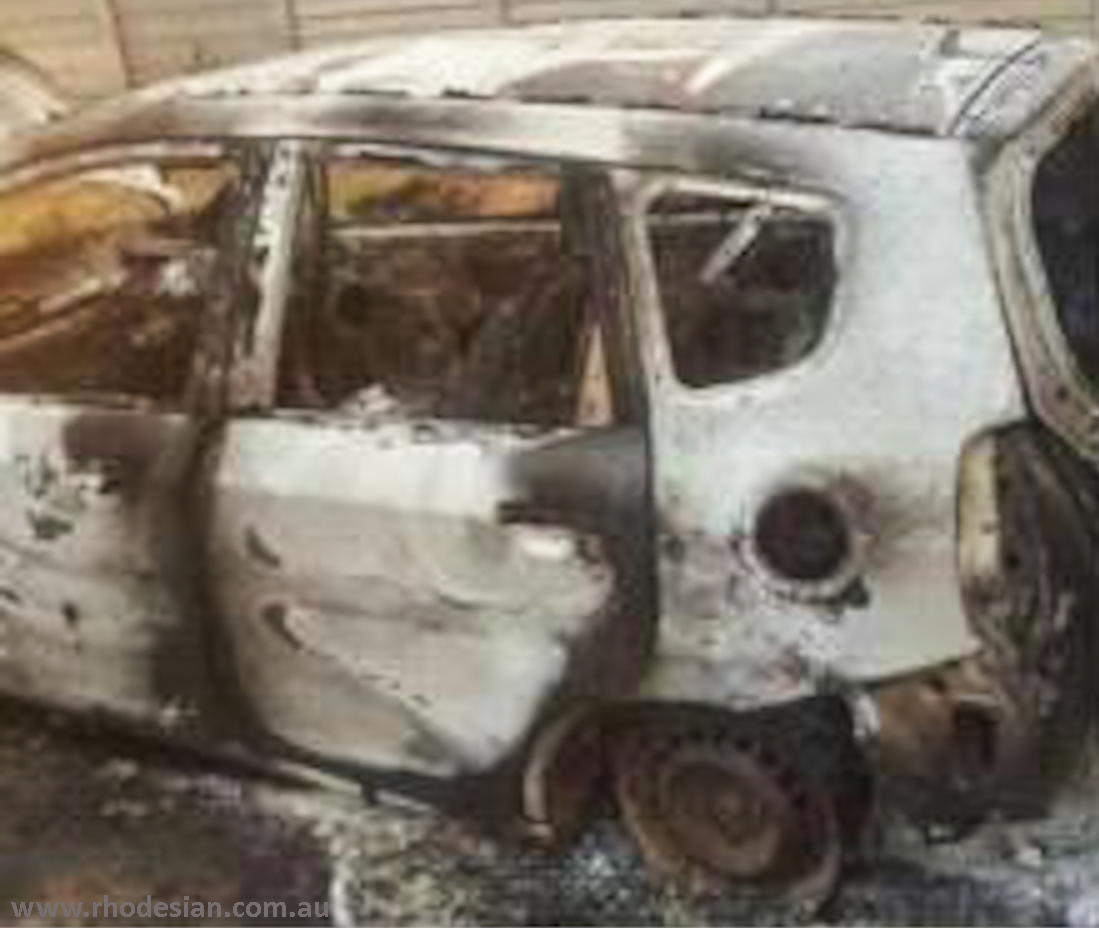 Burnt out vehicle after abduction and beating of activits before protest in Harare on 18 November 2016