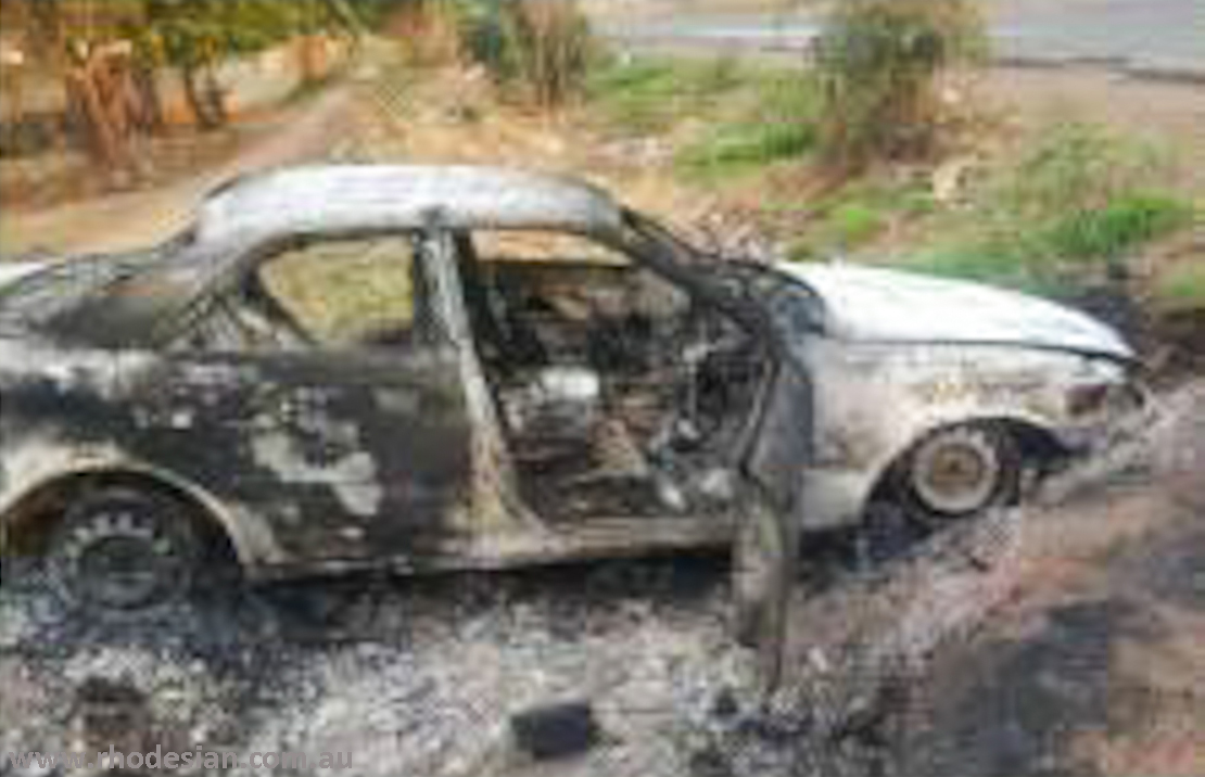 Burnt out car after abduction of Patson Dzamara prior ro Protest Against Bond Notes in Harare on 18th Novevember 2016