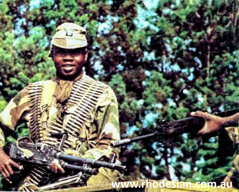 Photograph of Rhodesian African Rifles machine gunner